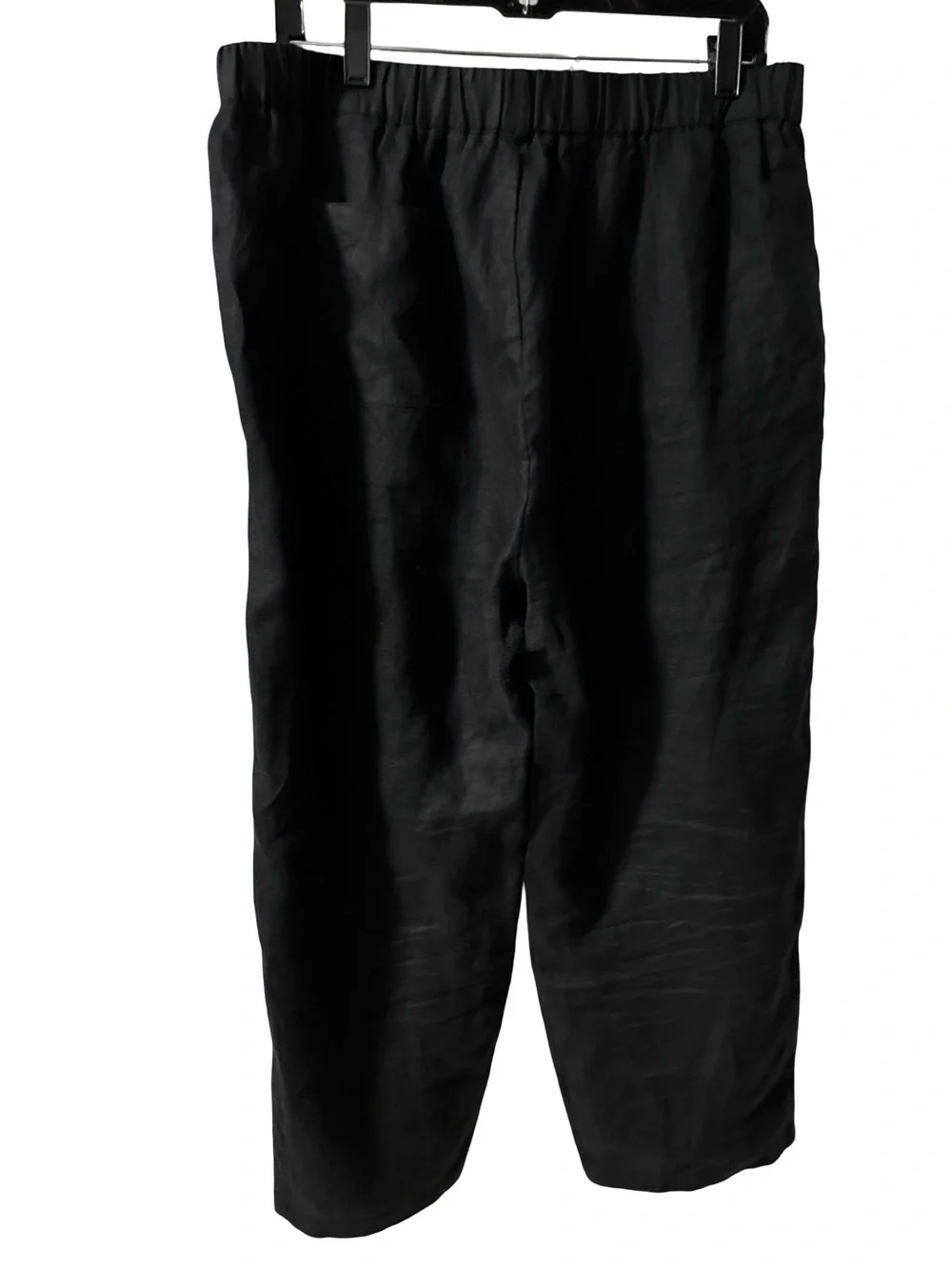 Quince Black Elastic-Waist Casual Linen Old Money Minimalist Pants Large